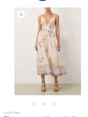 Zimmermann Cream Floral Border-Print V-Neck Midi Dress